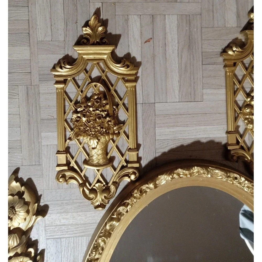 Vintage GILT WALL HANGING MIRROR SET